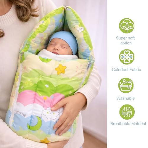 Image of Fareto Combo of Baby Bed with Net | Carry Bag | 4 Pcs Bedding Set (0-6 Months, Baby Size, Cotton) (Grass Green NEW Star)