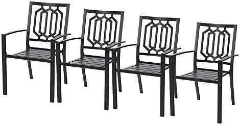 PHI VILLA 4 Pcs Metal Patio Dining Chairs, Set of 4 Black Outdoor Dining Chairs, Stackable Bistro Deck Chairs for Garden Backyard Lawn, Indoor/Outdoor Portable Chairs, Support 300 lbs