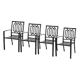 PHI VILLA 4 Pcs Metal Patio Dining Chairs, Set of 4 Black Outdoor Dining Chairs, Stackable Bistro De