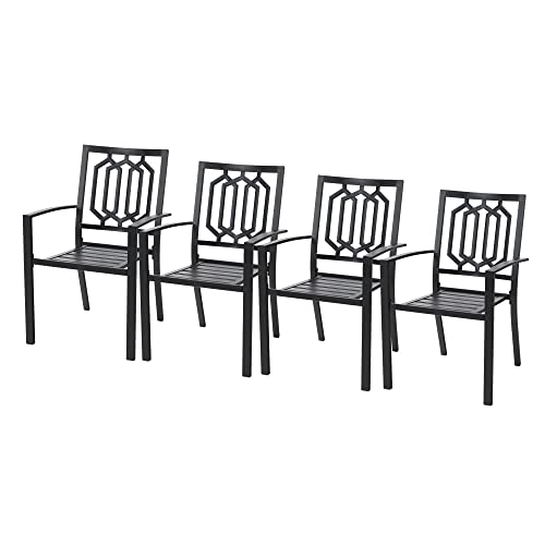 Phi Villa 4 Pcs Metal Patio Dining Chairs, Set Of 4 Black Outdoor Dining Chairs, Stackable Bistro Deck Chairs For Garden Backyard Lawn, Indoor/Outdoor Portable Chairs, Support 300 Lbs #TOP3