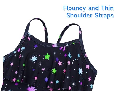 Image of Girls Tankini Swimsuit UPF50+ Ruffle 2 Piece Bathing Suit Full Coverage Kids Swimwear Ages 2-14 Years