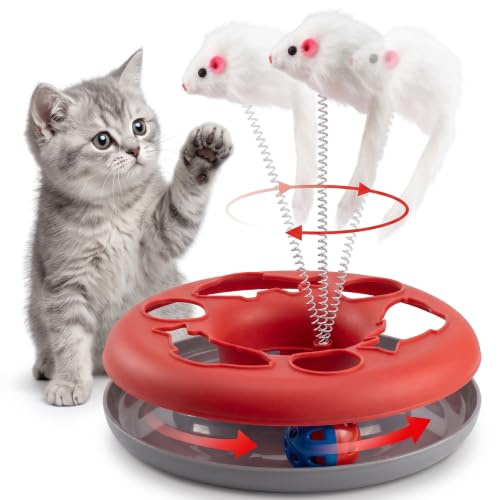 Image of FAB TECH Interactive Cat Toy with Moving Ball & Spring Mouse - 2-in-1 Circle Track Play Toy for Indoor Cats & Kittens - Durable,Fun Pet Toy for Exercise, Hunting & Batting(Color May Vary)