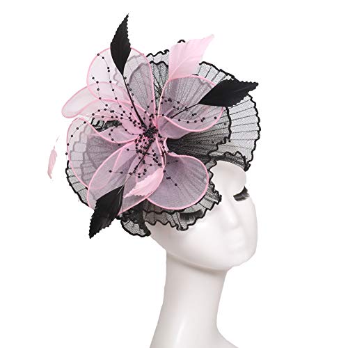 Go Mai Women Kentucky Derby Hat Organza Hats Two Wear Ways,Hat Flower Can Be Used As a Headwear, Light Pink, One Size - Thumbnail 6