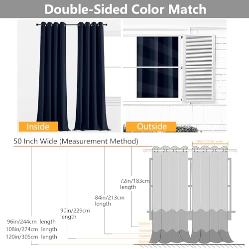 Image of Simplebrand Navy Blue Extra Long 10ft Curtains for Patio 120 Inches Long 2 Panels Set, Room Darkening Light Blocking Solid Thermal Insulated Energy Saving Grommet Noise Reducing Curtains, 50 Wx120 L