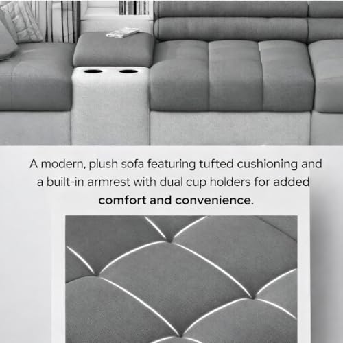 Image of Avion COMFORA U Shape 12 Seater Sofa Set for Living Room | Interchangeable U-Shaped Sectional Sofa Set with Cup Holder with 4 Puffy for Living Room & Office