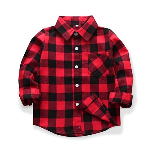 Image of OCHENTA Men's & Boys Flannel Shirts Button Down Long Sleeve Plaid Shirt Family Matching Outfits