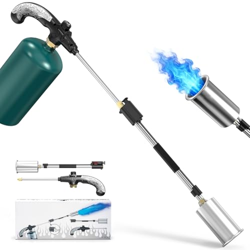 Defabee Weed Torch with Push Button Igniter Propane Burner Flame Weeder Torch for Weeds Snow Melting Asphalt Roofing Garden Adjustable Flame Thrower Gun for Outdoor Use