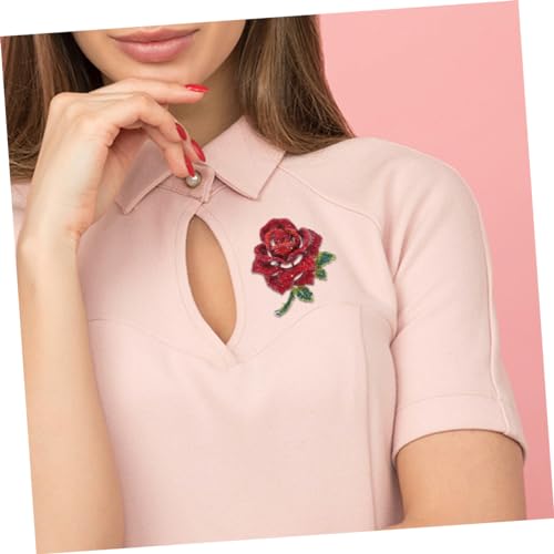 Broche rose rouge vintage en strass et epingle de revers fleur pour robe - 3