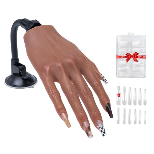 Veikmv Nail Practice Hand, Realistic Silicone Mannequin with Flexible Adjustable Fingers for Acrylic Nails, Gel Polish Training, Professional Nail Art Beginner Kit