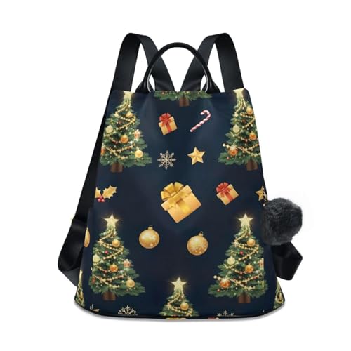 Sac à dos vert motifs Noël pour femme avec pompon et système antivol