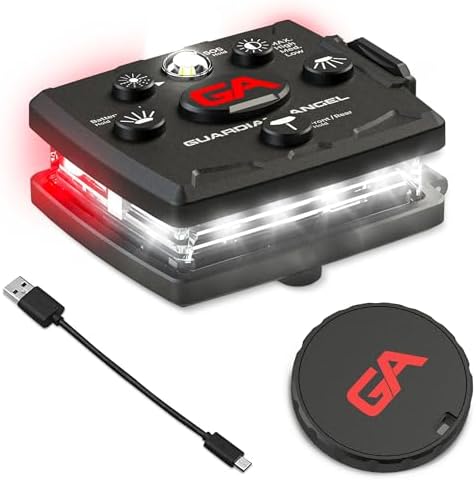 Guardian Angel Micro Series Safety Lights, All White Front & Red Rear | Rechargeable, Magnetic & Hands-Free Wearable LED Flashlight for Dog Walking, Cycling, Hiking, Camping & Fishing