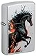 Zippo Sturmfeuerzeug - Fire Horse, Satin Chrome, Color Image - Nachfüllbar - Wiederverwendbar - Windfestes Design - Geschenkbox - Made in USA
