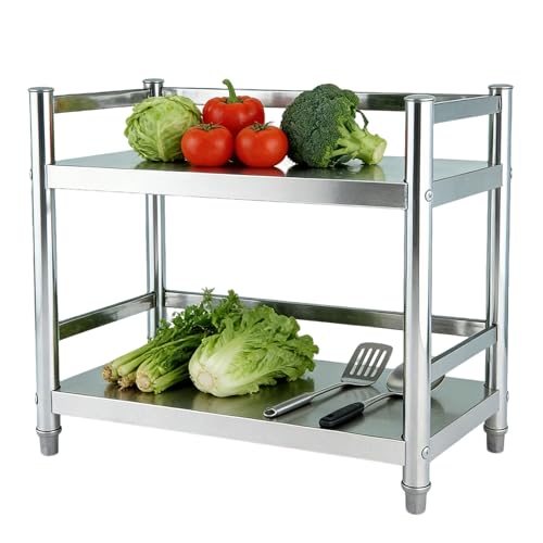 Image of Double-layer Stainless Steel Workbench with Adjustable Legs and Reinforced Crossbeams, Triangular Construction, Ideal for Warehouses and Workshops