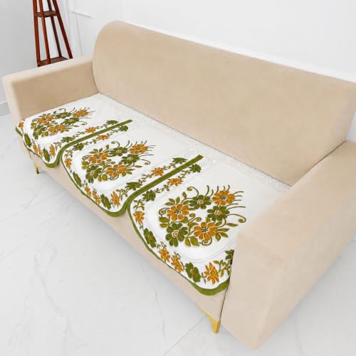 Image of Homerz Premium 'Surya Series' Sofa Cover | Stylish Sofa Protector | Net Fabric | Anti-Stain & Washable Slip Cover Exact Size Antislip (Daisy Green, 7 (3+2+2) Seater, Only Seat Cover)