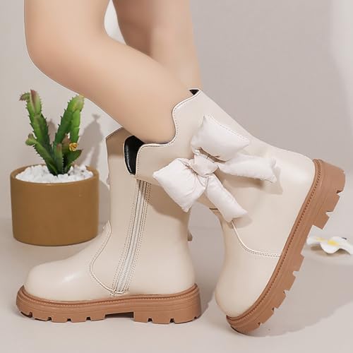 IWIHMIV Toddler Girl Riding Boots Mid Calf Bow Boots Outdoor Comfortable Thick Sole Non Slip Booties with Side Zipper2