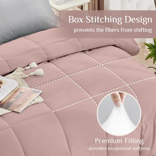 JOLLYVOGUE Twin XL Comforter Set, Ultra-Soft Bed in a Bag Twin XL Size 5 Pieces, Oeko-TEX Certified Bedding Set with Down Alternative Comforter, Sheets, Pillowcases & Shams, Pink & Light Grey by JOLLYVOGUE - Used condition - Image 3