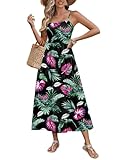 Picture of Zeagoo Sundress for Women Casual Summer Boho Tropical Square Neck Spaghetti Strap Midi Length Beach Vacation Dress Leaves XL