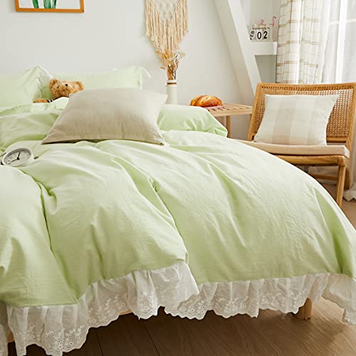 Perkily Boho Bedding Duvet Cover Set Lace Ruffle 100% Cotton Zipper Closure Boho Shabby Vintage Style (Twin Xl, Light Green) #TOP5
