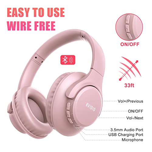 Kvidio [Updated Bluetooth Headphones Over Ear, 65 Hours Playtime Wireless Headphones With Microphone,Foldable Lightweight Headset With Deep Bass,Hifi Stereo Sound For Travel Work Laptop Pc Cellphone #TOP7