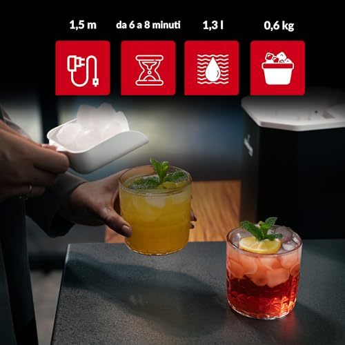 Lehmann Macchina Per Il Ghiaccio, 9 Cubetti In 6–8 Minuti, 2 Dimensioni, 12 Kg In 24 Ore, Macchina Per Ghiaccio Con Maniglia Portatile Per Casa, Feste, Ufficio E Campeggio - 2