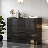 KernGut High Gloss Modern Kommode mit 6/7/8 Schubladen Schlafzimmer Schrank Bettseite Sideboard Aufbewahrungsmöbel für Wohnzimmer Büro Flur Sideboard (7 Schrank Schwarz)