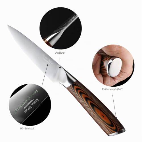 Foto von Aroma House Gemüsemesser scharf Schälmesser - Obstmesser Küchenmesser klein 4 zoll Kochmesser profi Messer, Schmiedestücke aus Deutschem Kohlenstoffstahl Ergonomischer mit Geschenkbox