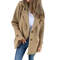 IDEALSANXUN Wool Pea Coats for Women Fall Winter 2025 Peacoat Womens Coat Wool Coat Trench Coat Blazer Jacket Dress Casual Overcoat,Khaki,M
