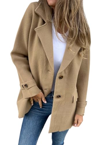 IDEALSANXUN Wool Pea Coats for Women Fall Winter Classic Mid Length Peacoat Trench Coat Blazer Jacket