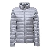 YOUCAI Chaqueta Acolchada para Mujer Plumiferos Ligeros Chaqueta de Plumas Abrigo de Invierno Chaqueta Portátil de Plumón con Cuello Alto,Gris,XL