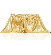PartyDelight Gold Sequin Tablecloth 60"X102" Rectangle Sparkly Table Cloth for Wedding Party Deco...