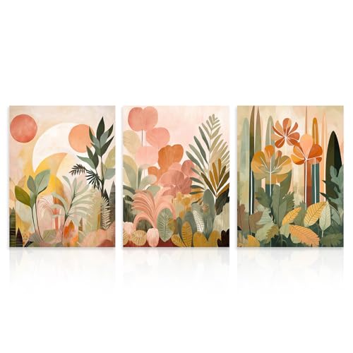 Dazzlewall 3 Pièces Set Décoration Murale Jungle Tropicale Boho, Affiche Botanique Abstrait Moderne Pour Salon Chambre 30x40 Cm Sans Cadre