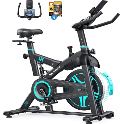 New Update Exercise Bike with APP, Shock Absorption Spin Bike, 0-100% Magnetic Resistance, Max 350...