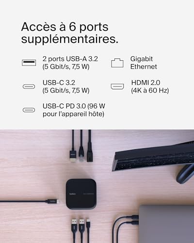 Belkin Station d'accueil GaN USB C 6 en 1 Dock Core pour écran 32'' et plus - vue 7