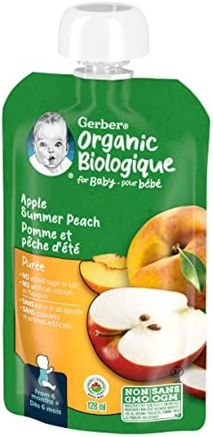 GERBER Organic PURÉE Apple Summer Peach, Baby Food, Meal, 6+ Months, 128 ml, 12 Pack, Packaging May Vary — view 3