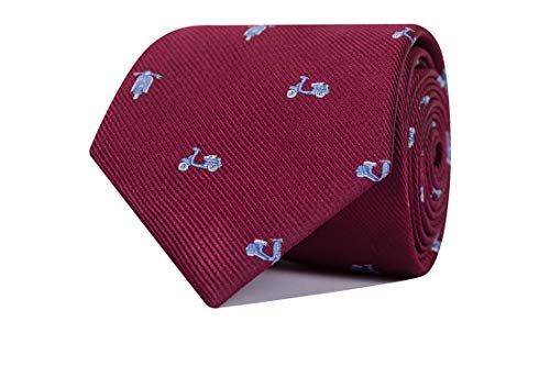 SoloGemelos - Corbata De Seda Burdeos Con Vespas - Burdeos, Celeste - Hombres - Talla Unica