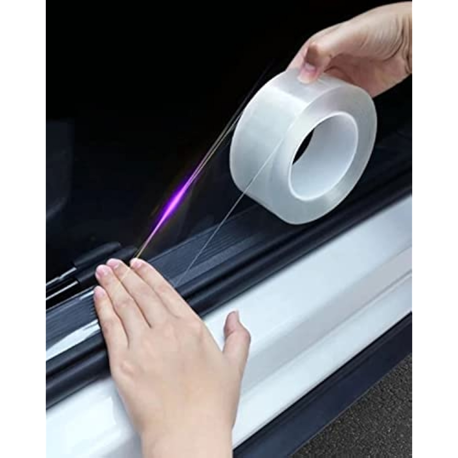 LIKENNY 車用ドアフィルム テープ式 ボディ保護フィルム テープ式 車ドア保護 ボディ 防塵 衝撃 キズ防止透明特殊糊 カーラッピングフィルム (7CM幅 × 5M) 詳細画像1