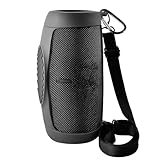 Silicone Cover Case for JBL Charge 5 Portable Bluetooth Speaker, with Shoulder Strap & Carabiner for Outdoor Traveler/Music Lover, Beach, Pool, Cycling, Hiking, Camping, Protective Pouch Only (Black)