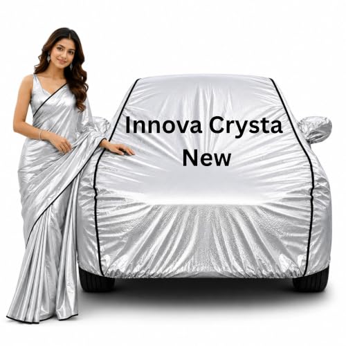 Image of 100% Waterproof Car Cover for Innova Crysta New All Weather Protection with Mirror Pocket Inner Cotton Layer Triple Stitched Cover with Adjustable Belt Bottom Elastic to Secure Fit-Silver