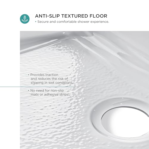 Single Threshold Acrylic Shower Base with Seat - Non Slip Textured Surface Shower Base 32x60 - Shower Pan with Integral Left Hand Seat, Right Hand Drain (White)