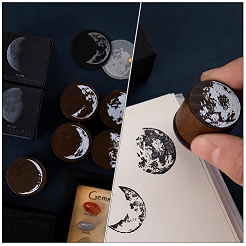 Sewroro 5Pcs Wooden Rubber Stamp Moon Phases Stamps Holiday Scrapbook Stamps Diary Stamper Vintage Cards Wooden Mounted Stamp Set For Diy Scrapbooking Planner Making #TOP4