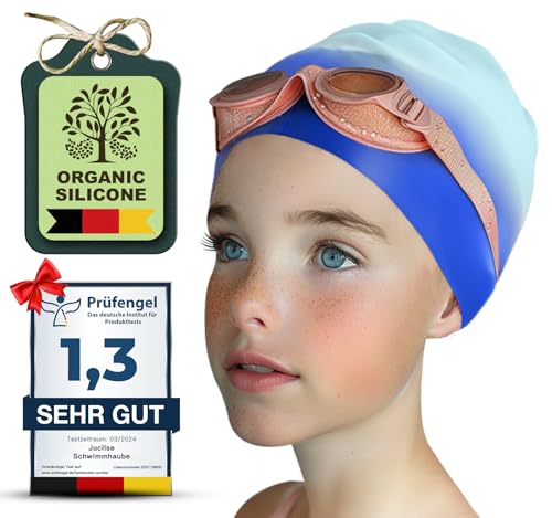 Juclise Silikon Badekappe Mädchen, Kinds und Jungen Wasserdicht für Lange und Kurze Haare UV Schutz, 1-2 Stück