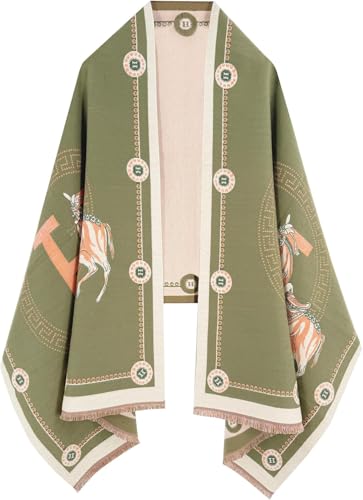 nratto Womens Reversible Pashmina Shawl Wrap for Women Big Scarf Holiday Gifts Green and Orange and White