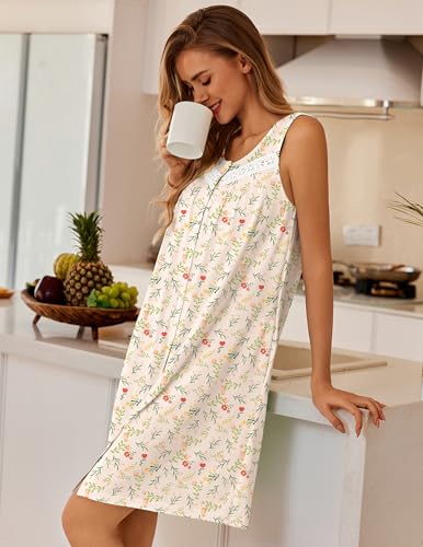 Image of Ekouaer Nightgowns for Women Button Up Sleepshirt Tank Sleeveless Nightshirt Soft Sleepwear with Pockets S-XXXL