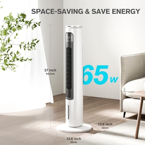 FLOWBREEZE Windowless Portable Air Conditioners, 37’’ Evaporative Air Cooler w/Remote, 2.5L Water Tank & 4 Ice Packs, 12H Timer Auto-off, 70° Oscillating, Quiet Cooling Tower Fan For Home Office by FLOWBREEZE - Image 7