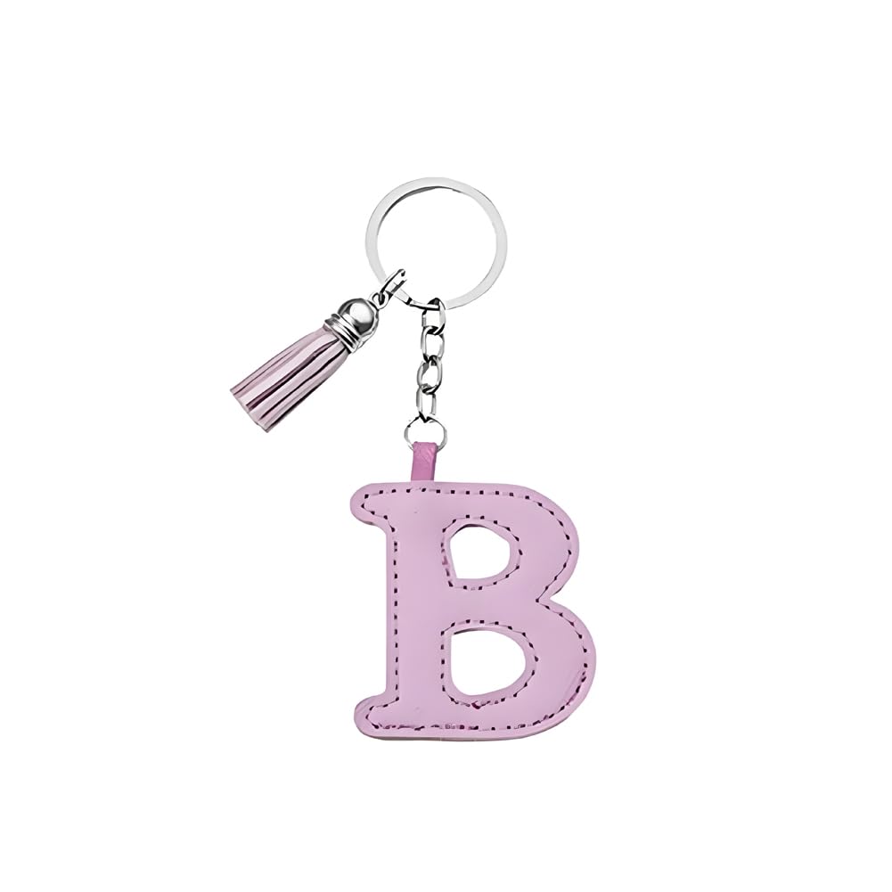 Arfuka Unisex Lette B Letter Keyring With Colored Pu Leather Tassel Pendant Alphabet B Keychain- Cute Bag Charm, Backpack Decoration Accessories For Women & Men
