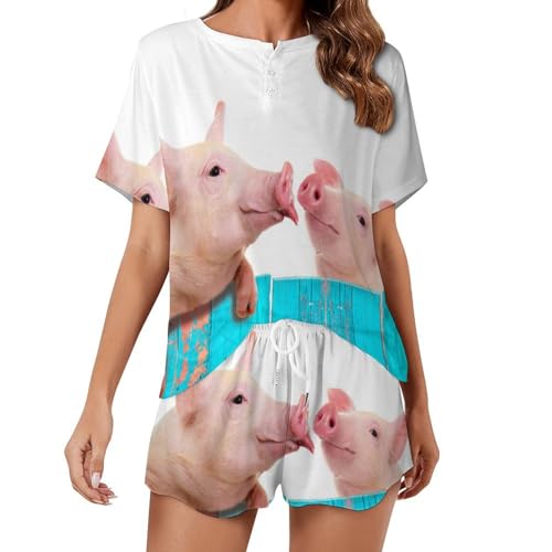 Pyjama cochon femme manches courtes léger contre la chaleur nocturne de l'été