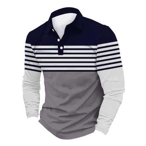 Luckywaqng Camiseta de manga larga para hombre de otoño de algodón, para negocios, informal, de color verde, gris, L