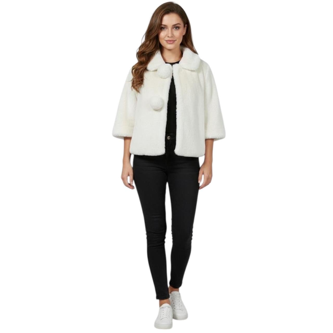 Buy Women Wool Blend White Short Winter Coat Single Piece fur