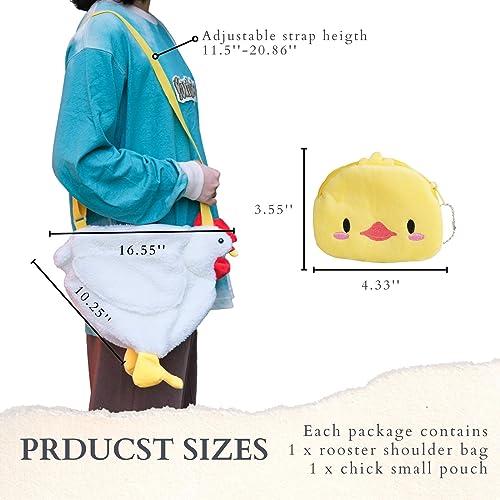 Cute Chicken Crossbody Bag, Novelty Handbag Purse Shoulder Bag Fluffy Hen Rooster Cartoon Women Girls Boys Plush Animal Style Handbags With Adjustable Shoulder Strap (1 Chick Purse Included) #TOP1