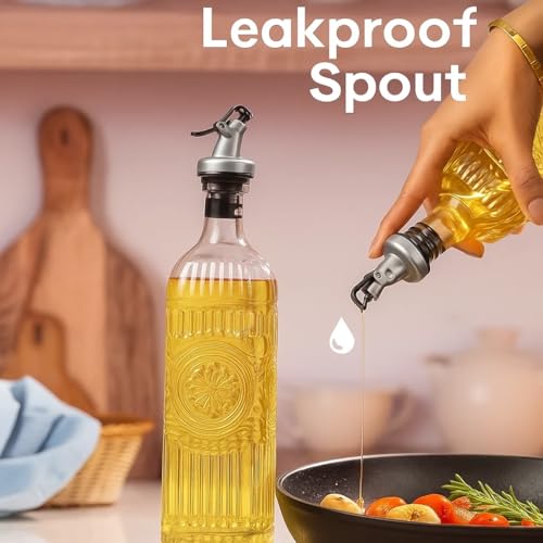 Image of 900ML Oil Dispenser Bottle | Heavy Premium Plastic Oil Pourer with Mandala Design | BPA-Free, Leakproof Cooking Oil Container with Easy Flow Spout for Kitchen (Transparent) (Mark 2)